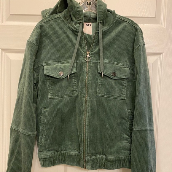 SO Jackets & Blazers - NWOT green corduroy jacket with pockets and hoodie